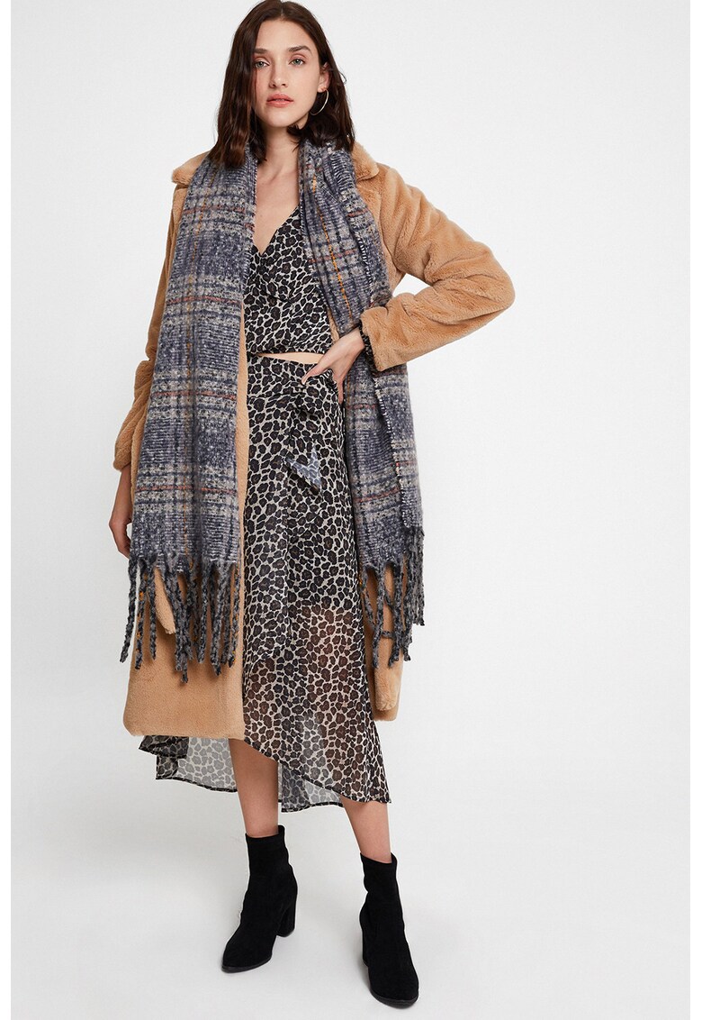 Bluza din sifon cu model animal print - Negru/Gri deschis/Maro camel