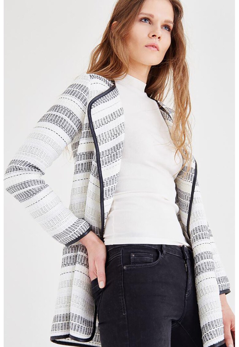 Cardigan fara inchidere cu model in dungi - Alb/Negru