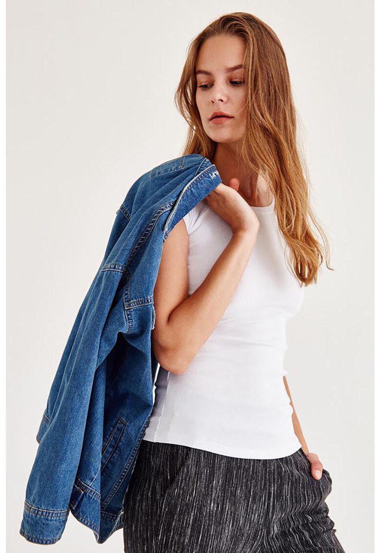 Tricou slim fit cu maneci clopot - Alb optic