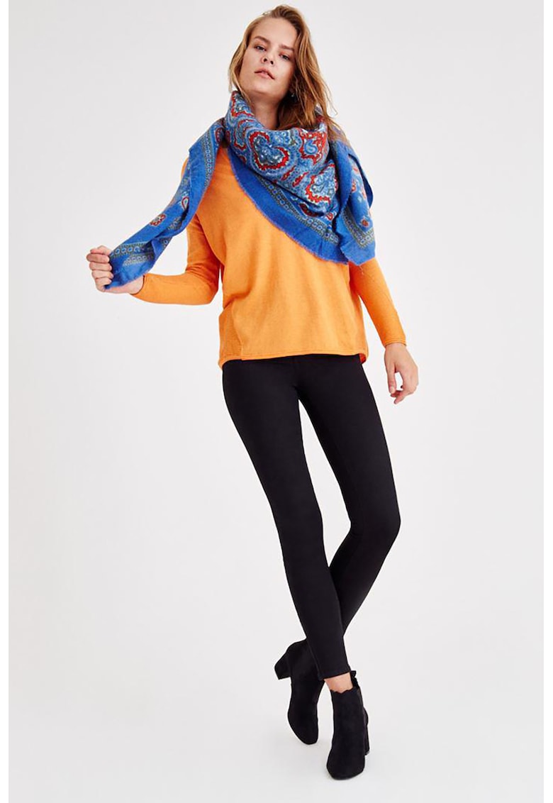 Pulover din amestec de modal cu decolteu in V - Portocaliu