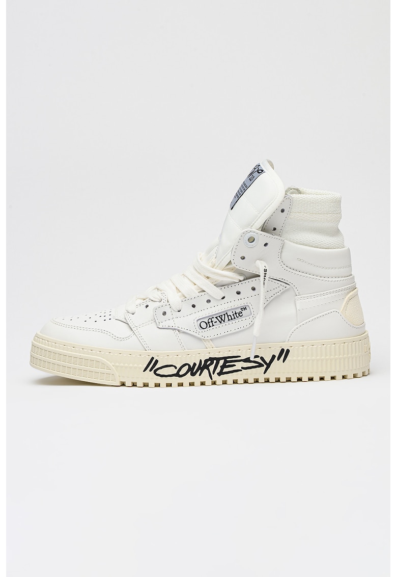 Pantofi sport mid-high Off Court din piele si piele ecologica - Alb/Negru