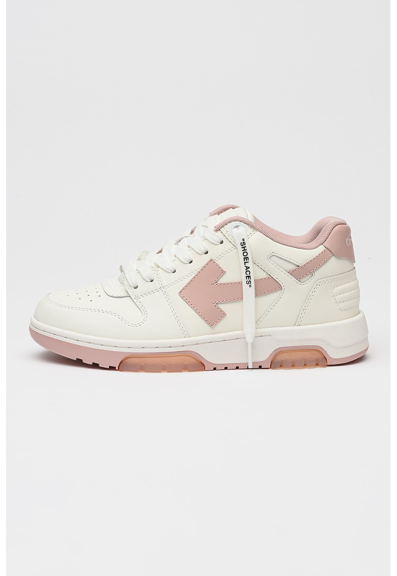 Pantofi sport low-cut din piele si material textil - Alb murdar/Roz prafuit