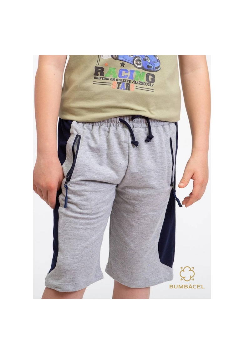 Pantaloni scurti din bumbac cu imprimeu - snur in talie si buzunare - pentru baieti