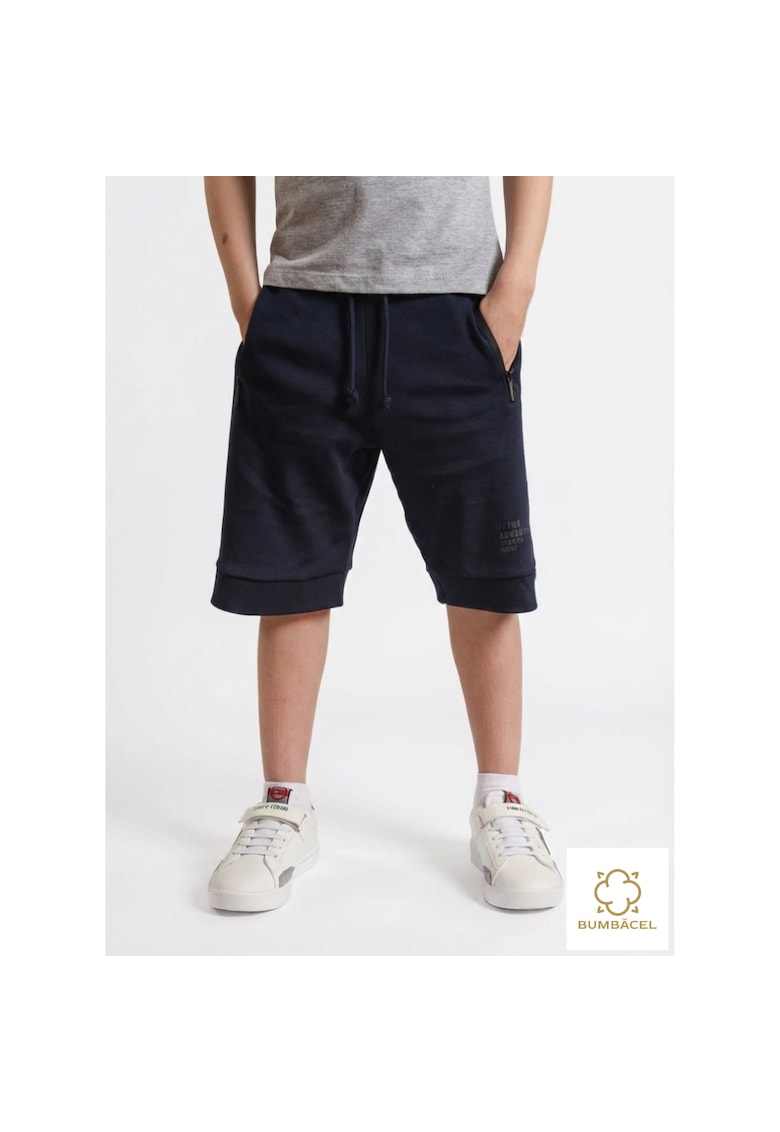 Pantaloni scurti cu imprimeu si buzunare cu fermoar - pentru baieti - din bumbac