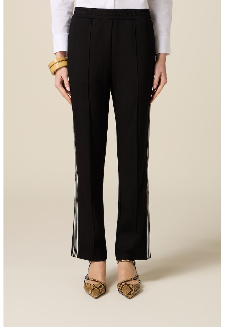 Pantaloni drepti cu talie elastica - Negru/Alb murdar