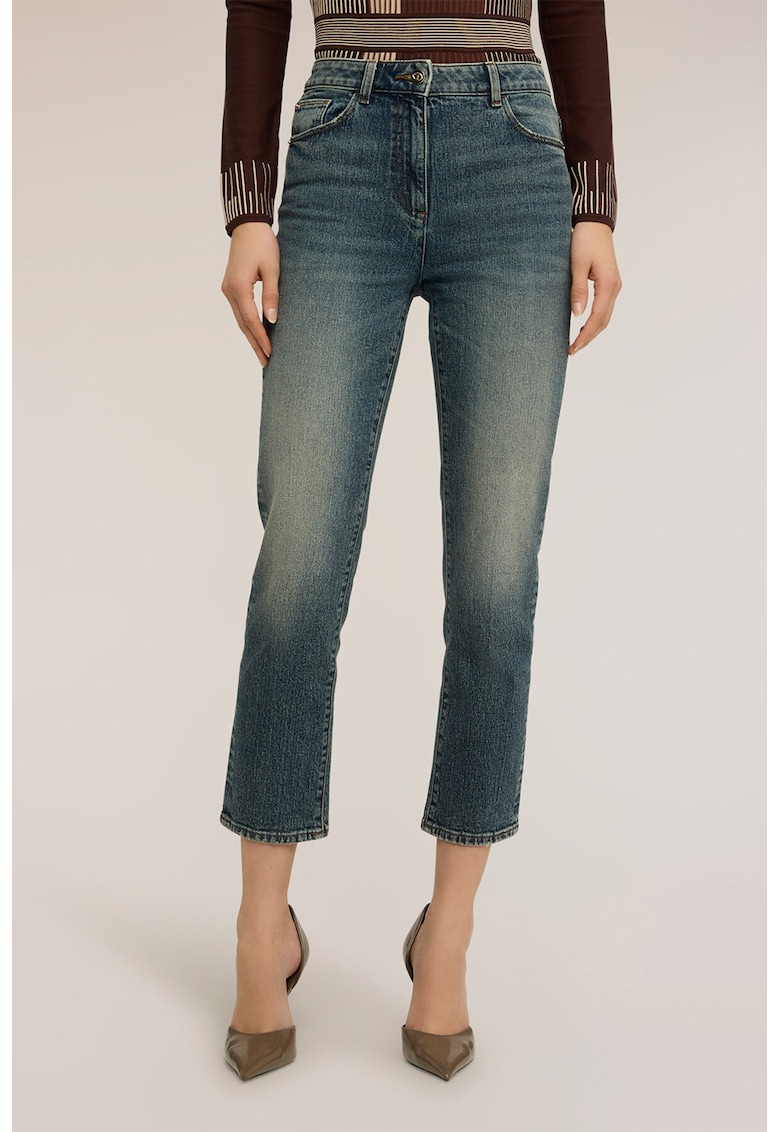 Blugi crop cu croiala skinny si aspect decolorat - Albastru petrol