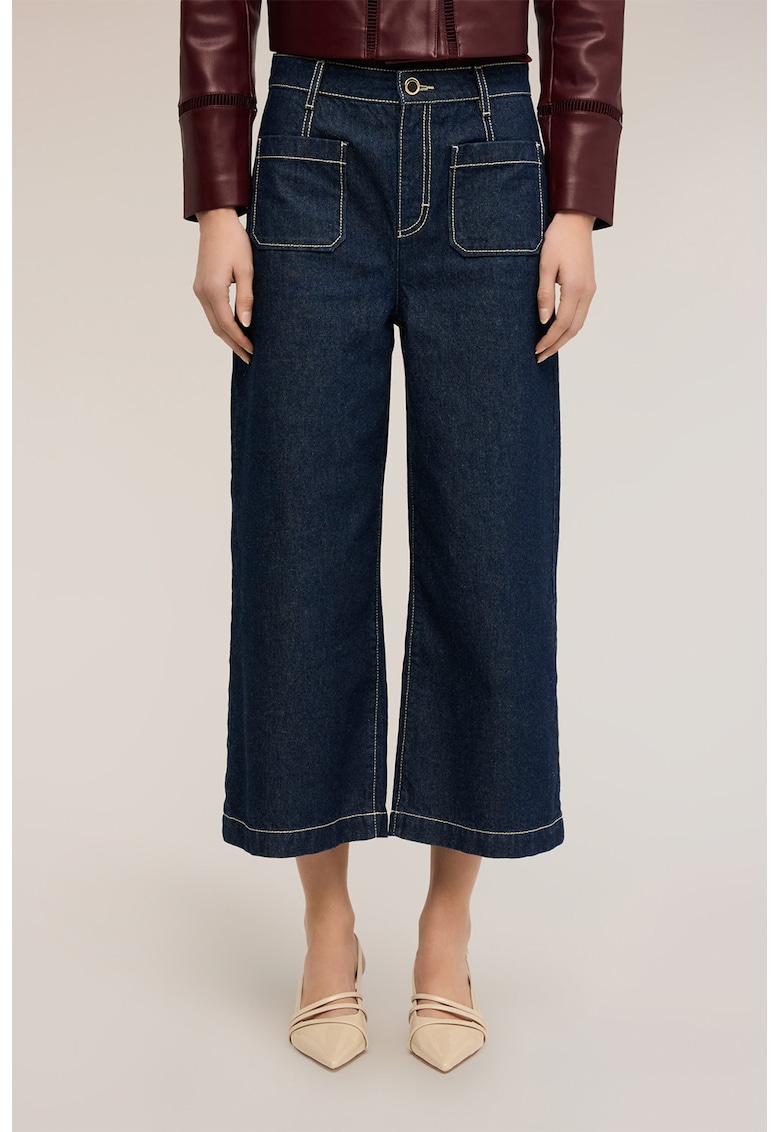 Blugi crop cu croiala ampla si buzunare aplicate - Bleumarin