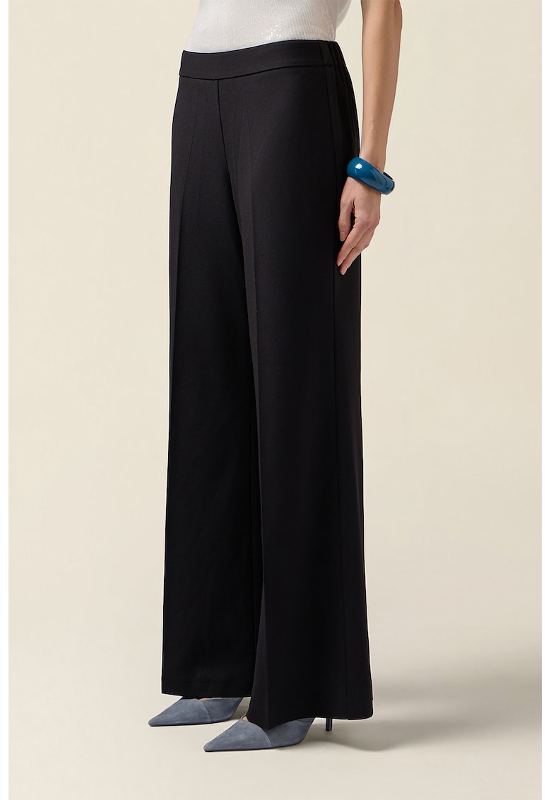 Pantaloni palazzo cu detalii pensa - Negru