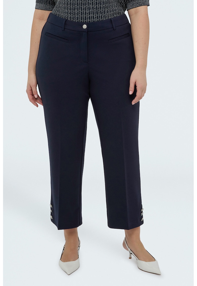 Pantaloni crop cu talie inalta - Bleumarin