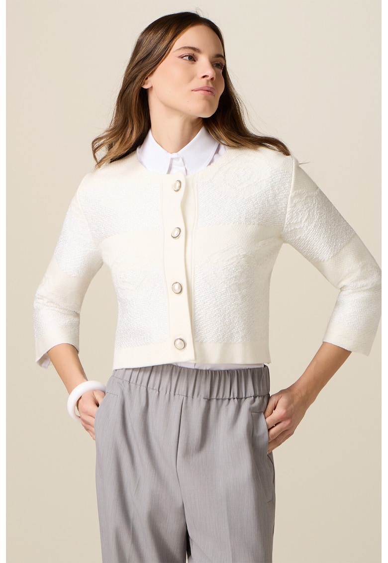 Cardigan texturat cu nasturi - Alb murdar