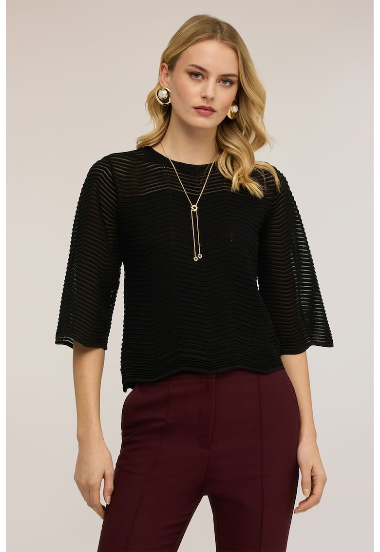 Pulover texturat cu model uni - Negru