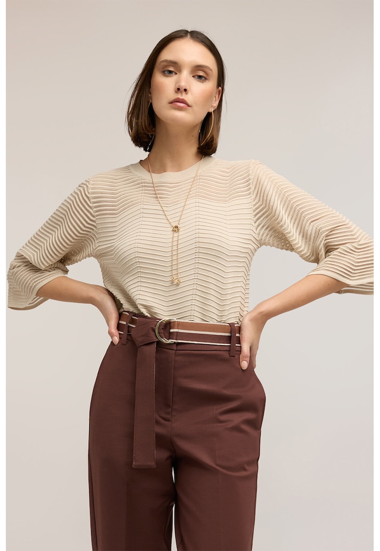 Pulover texturat cu model uni - Bej