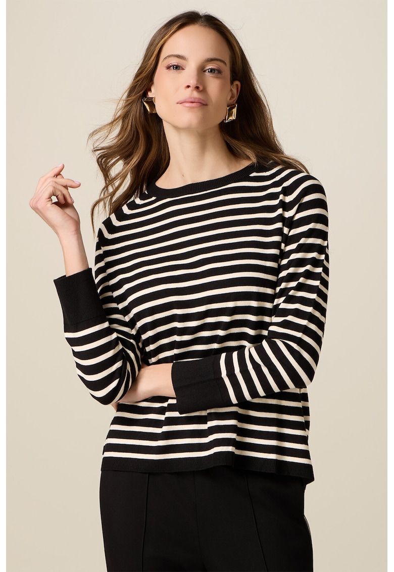 Pulover cu nasturi pe partea din spate si model in dungi - Alb/Negru