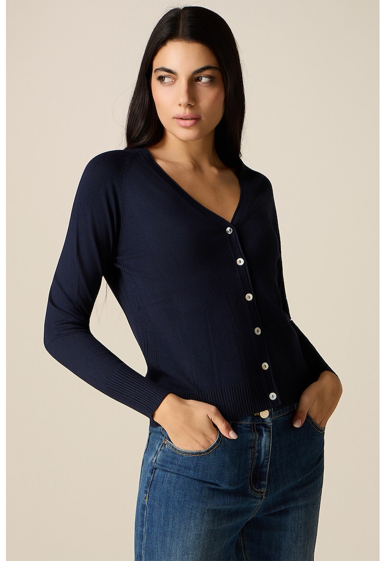 Cardigan cu decolteu in V si nasturi - Bleumarin