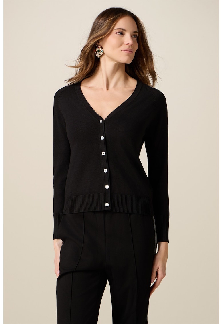 Cardigan cu decolteu in V si nasturi - Negru