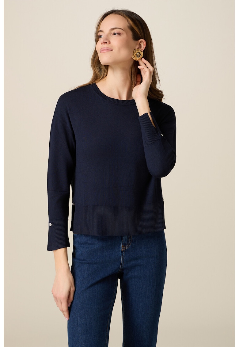 Pulover regular-fit cu decolteu la baza gatului - Albastru ultramarin