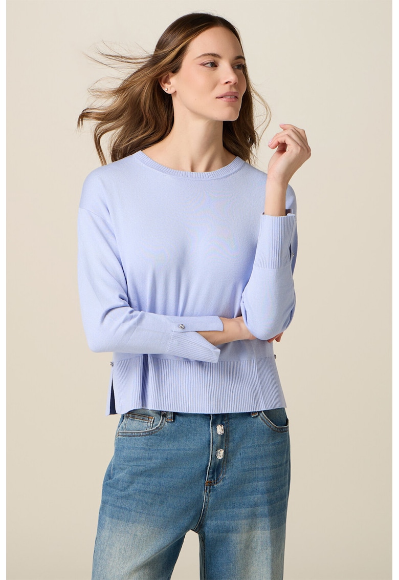 Pulover regular-fit cu decolteu la baza gatului - Albastru lavanda