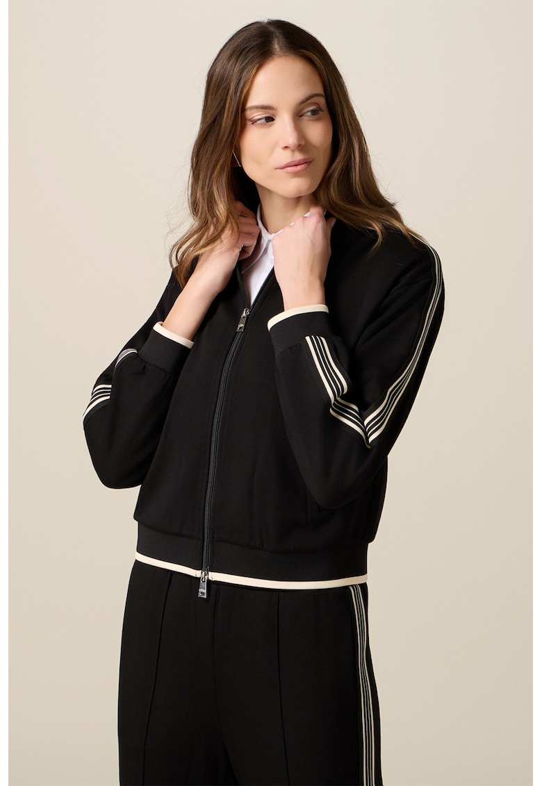 Bluza de trening cu croiala crop si fermoar - Alb fildes/Negru