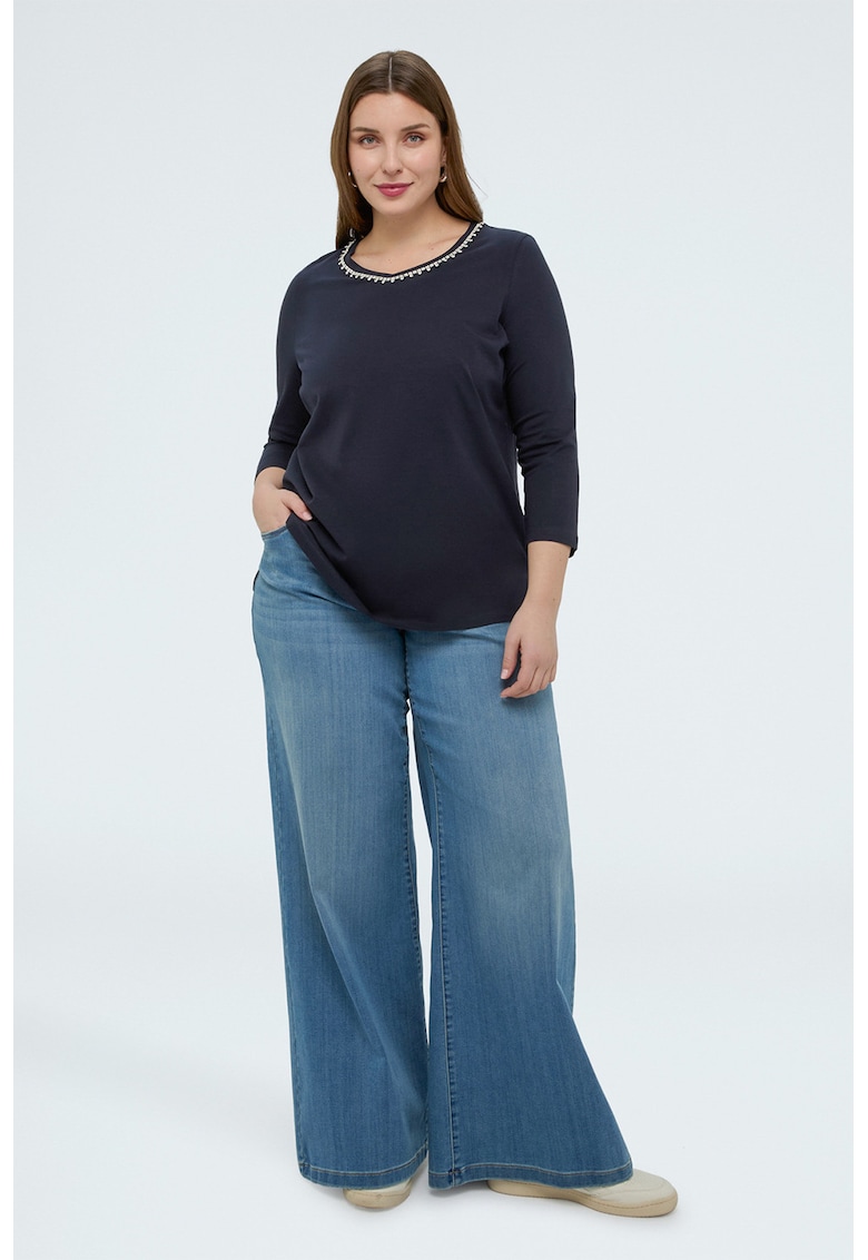 Bluza cu decolteu rotund si maneci 3/4 - Bleumarin