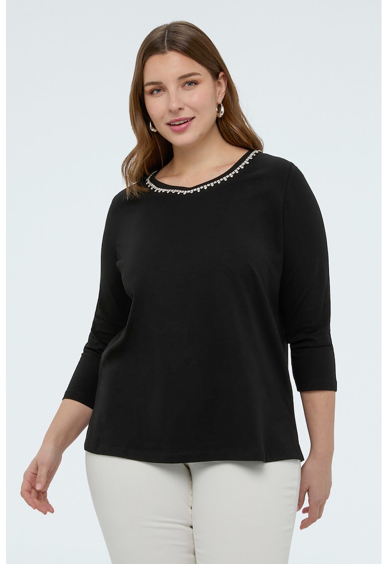 Bluza cu decolteu rotund si maneci 3/4 - Negru