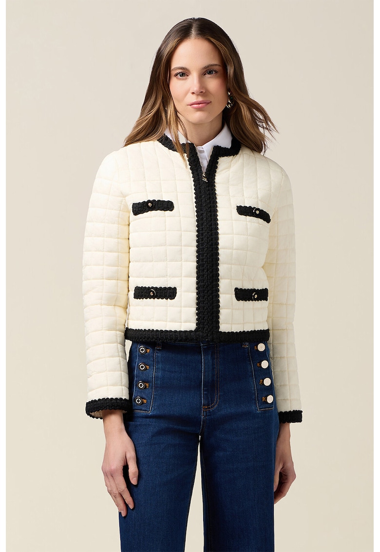 Jacheta scurta cu fermoar - Negru/Alb murdar