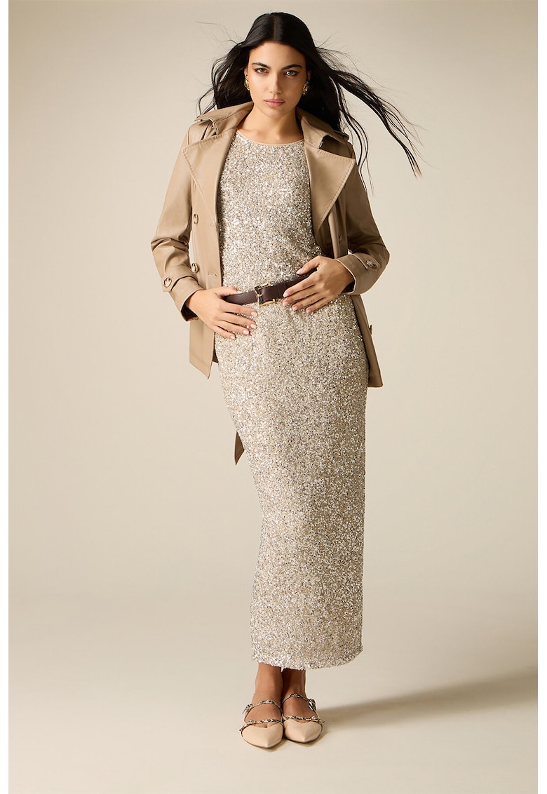 Fusta lunga cu slit pe partea din spate - Auriu