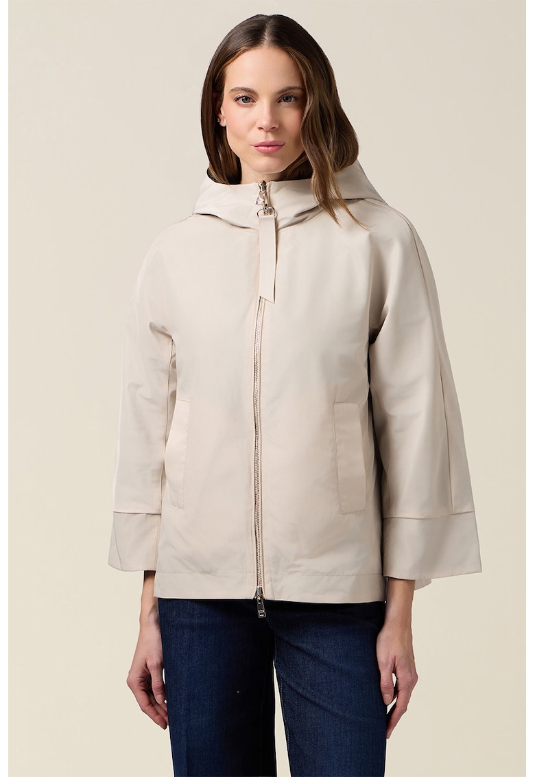 Jacheta cu gluga si fermoar - Bej deschis
