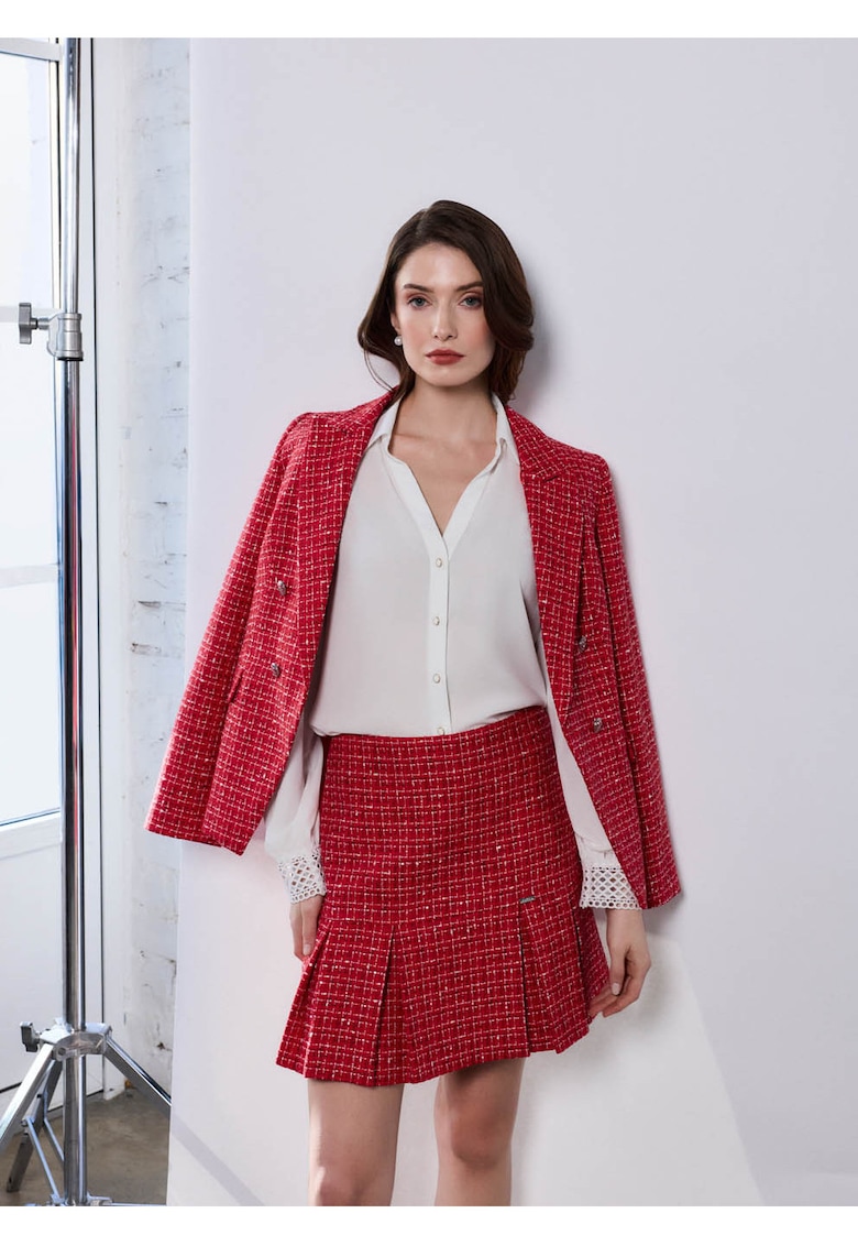 Fusta cu croiala dreapta din tweed - Rosu