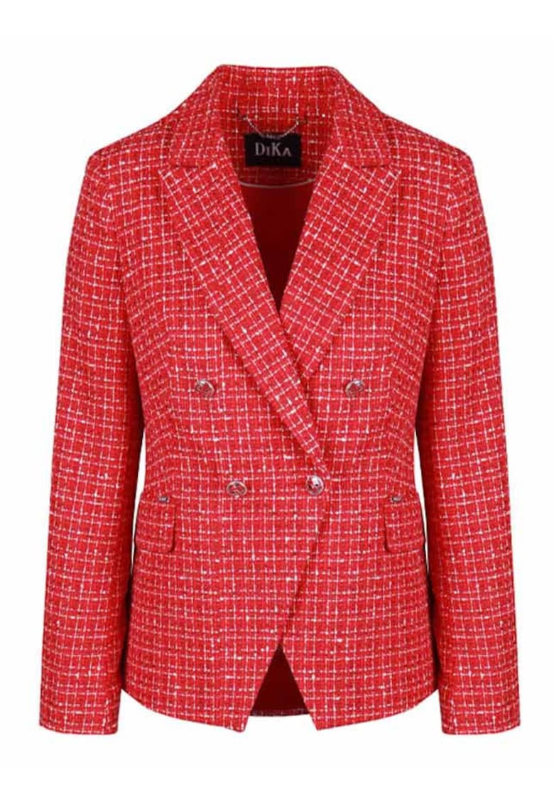 Sacou din tweed cu revere decupate - Rosu