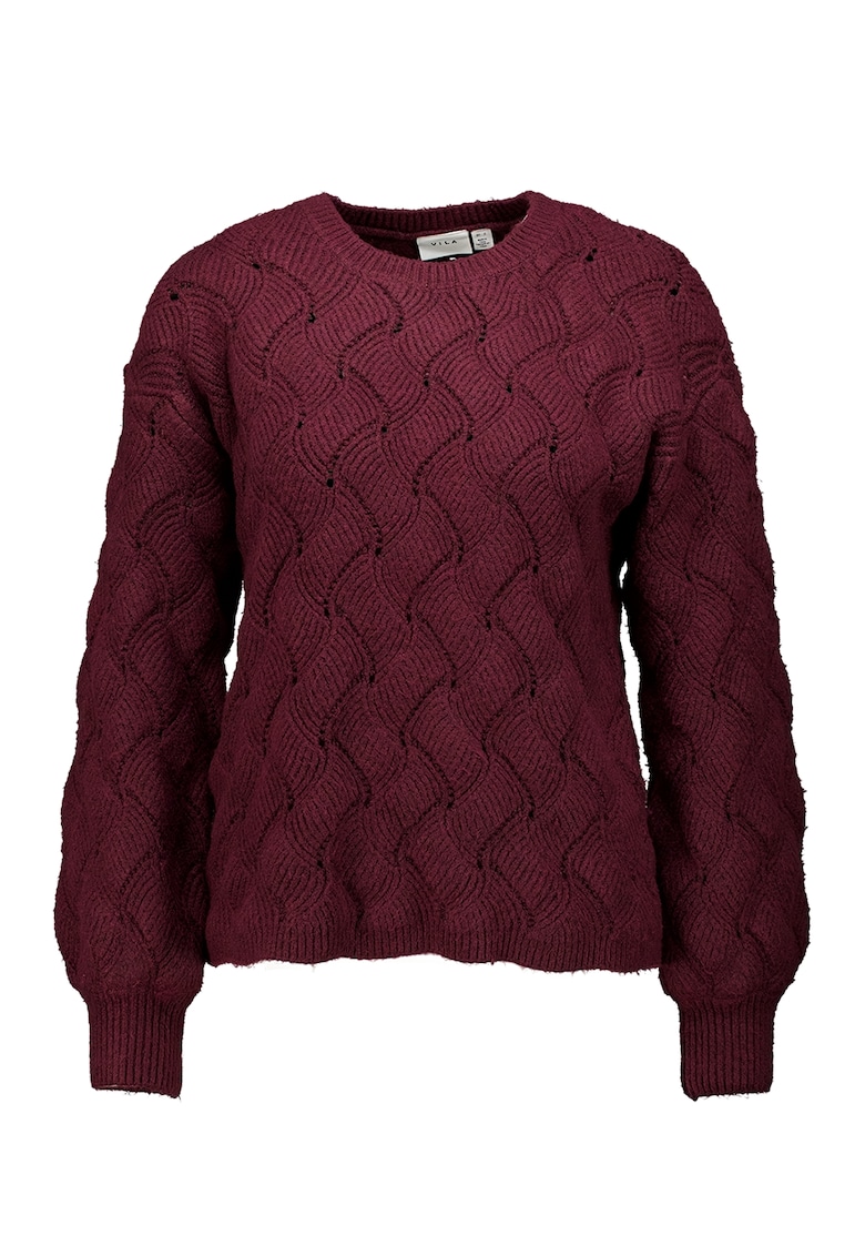 Pulover tricotat cu model cu perforatii - Visiniu
