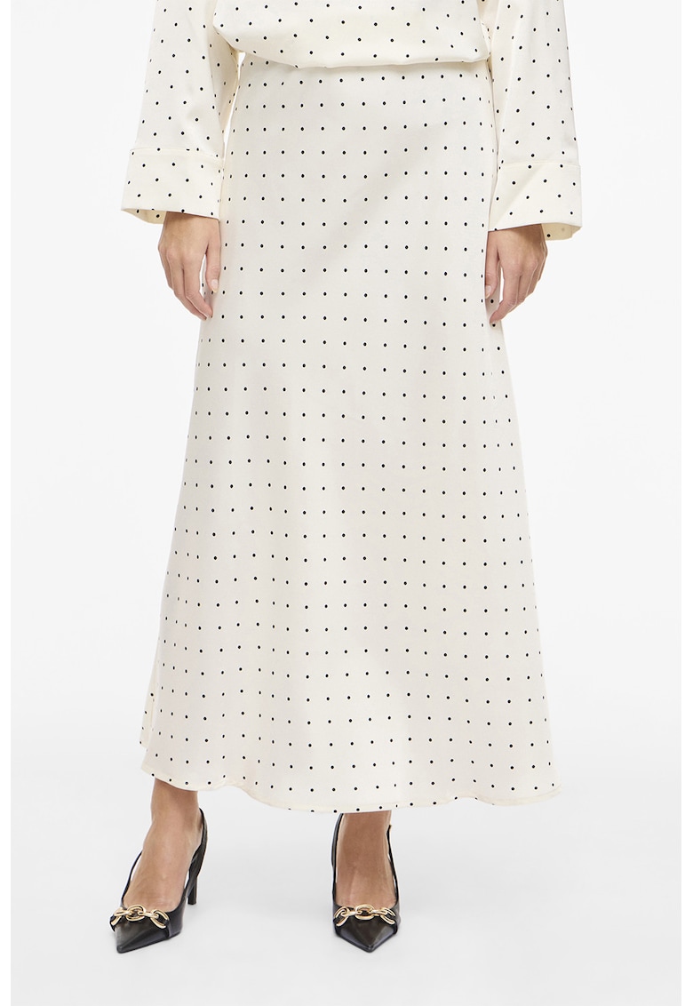 Fusta din satin cu buline - Albastru inchis/Alb murdar