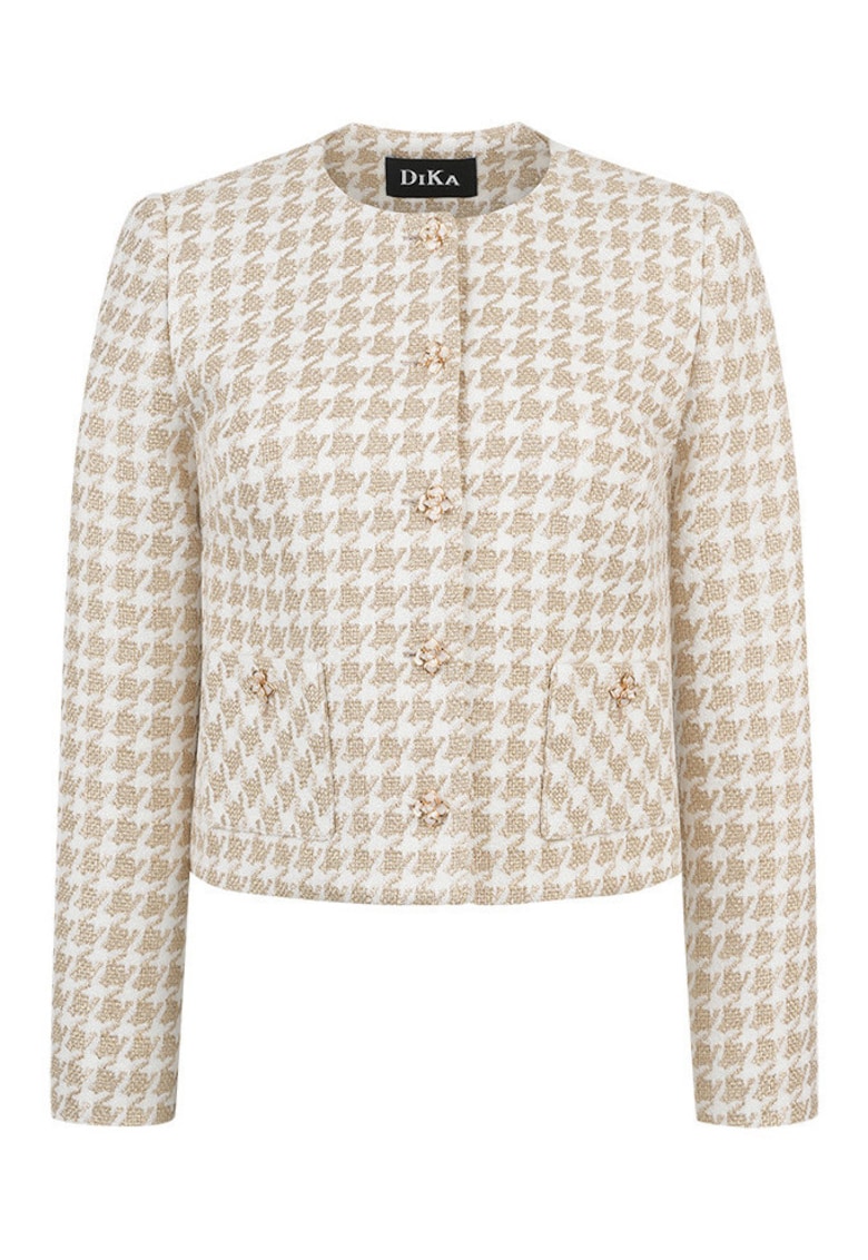 Sacou din tweed cu buzunare aplicate - Auriu/Bej