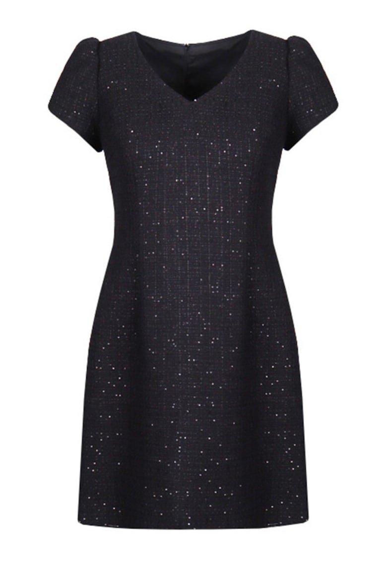 Rochie din tweed cu decolteu in V - Negru