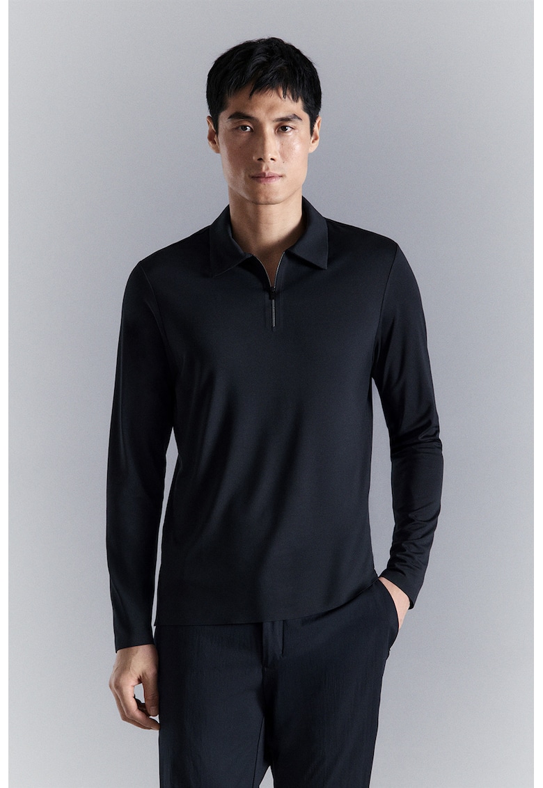Bluza polo cu fenta cu fermoar - Albastru ultramarin