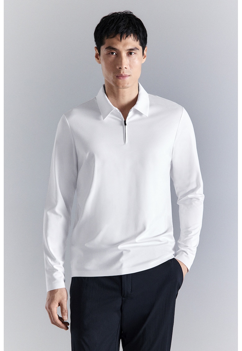 Bluza polo cu croiala slim-fit - Alb optic