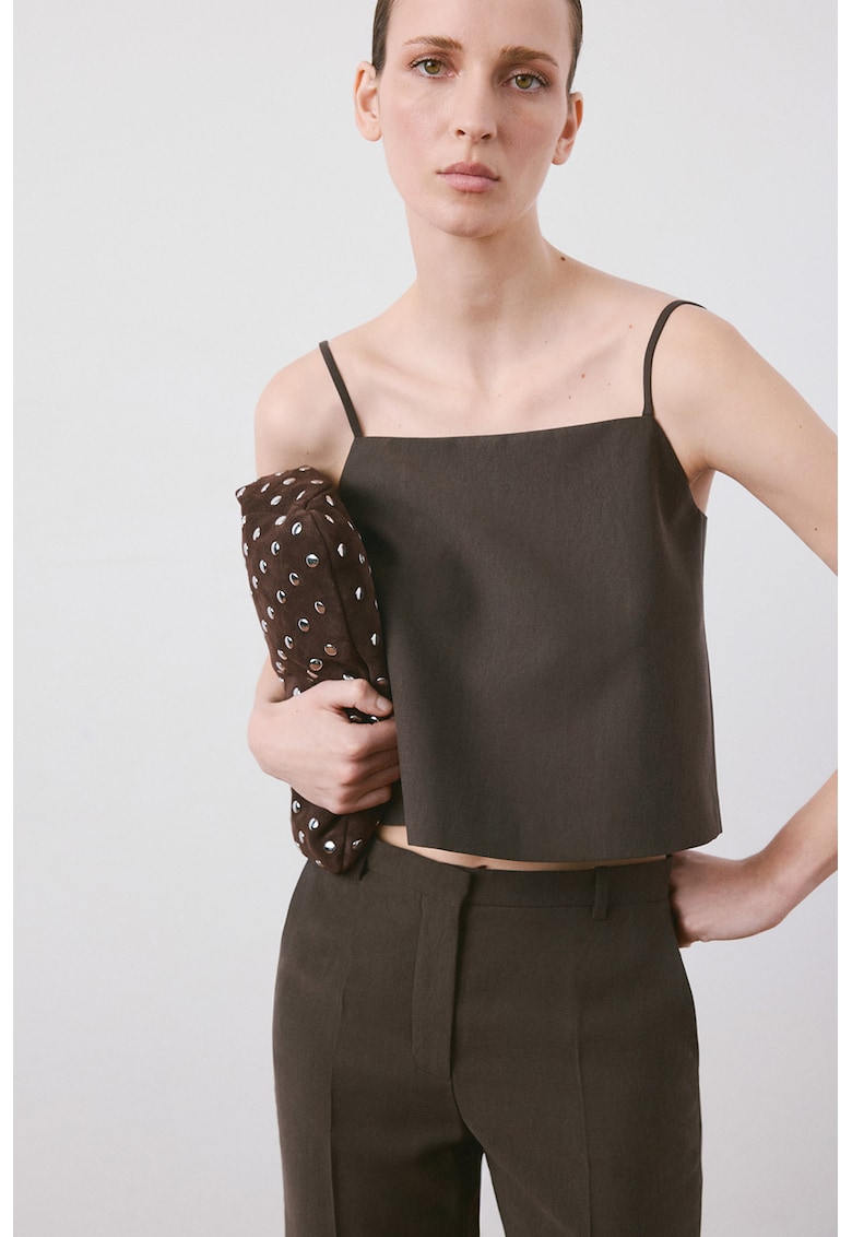 Bluza crop cu model uni - Maro inchis