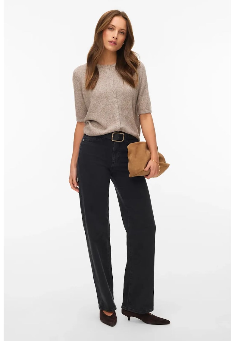 Cardigan cu decolteu la baza gatului si nasturi - Gri inchis melange