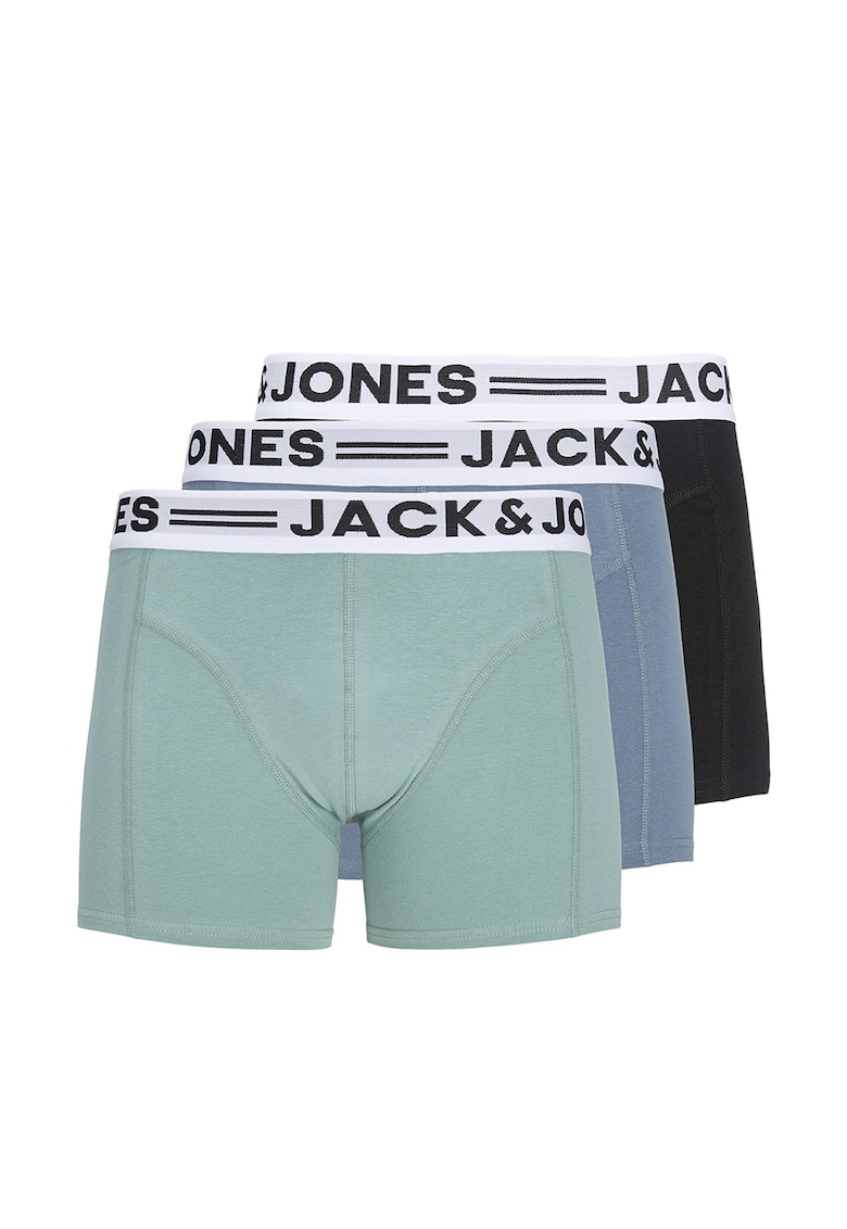Set de boxeri cu banda logo in talie - 3 perechi - Negru/Albastru/Verde menta