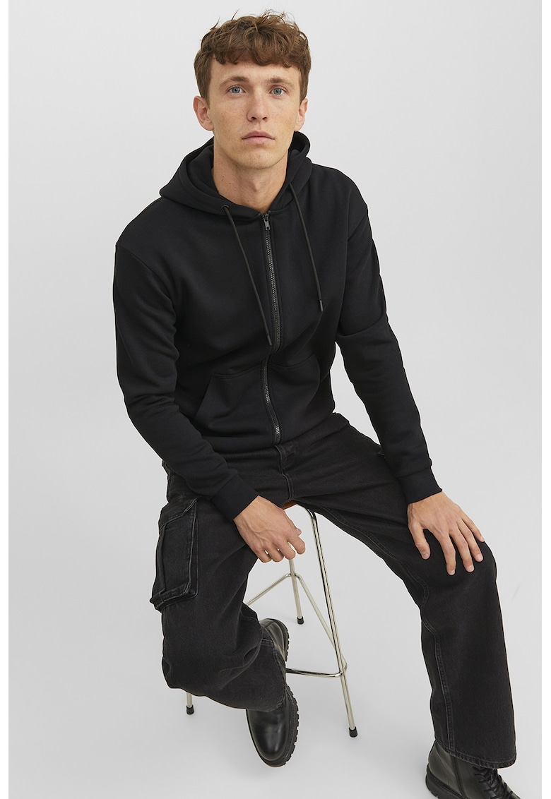 Hanorac cu fermoar si buzunare laterale - Negru