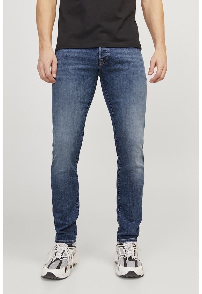 Blugi skinny cu aspect decolorat - Albastru inchis