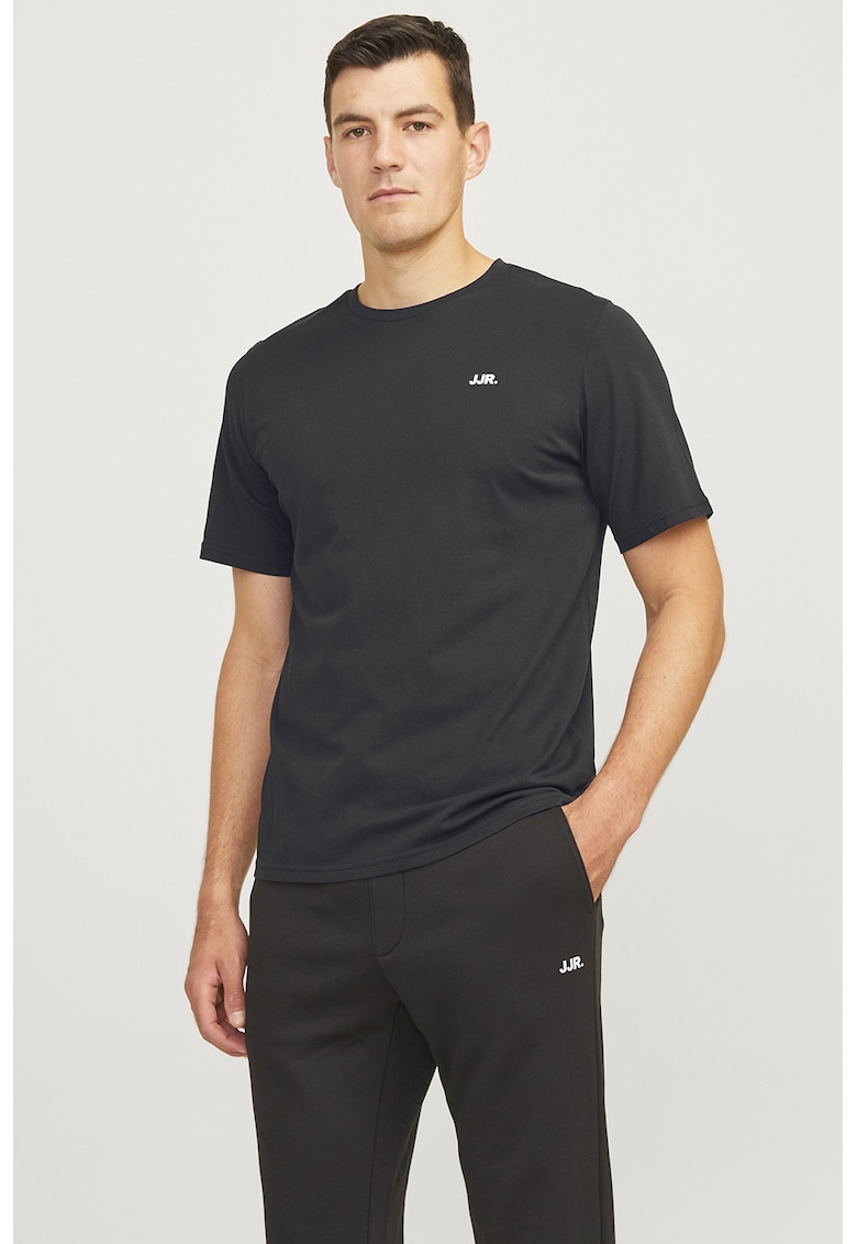 Tricou de bumbac cu decolteu la baza gatului - Negru