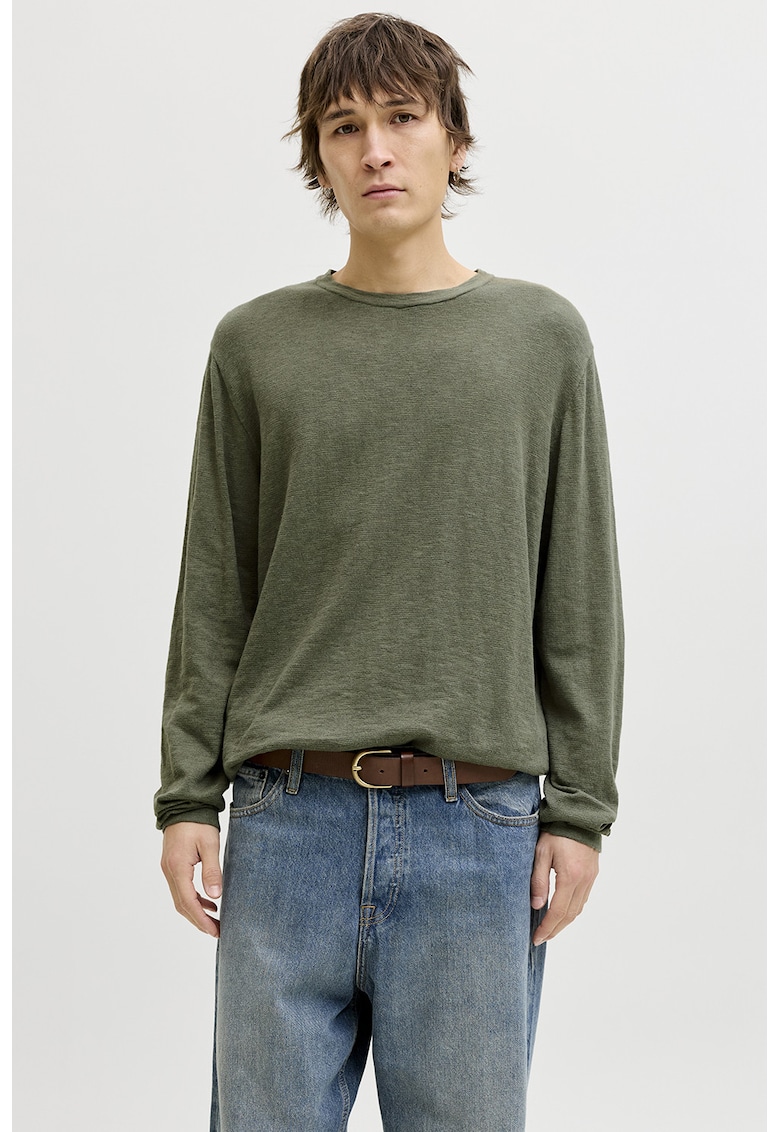 Pulover tricotat fin cu decolteu la baza gatului - Verde feriga