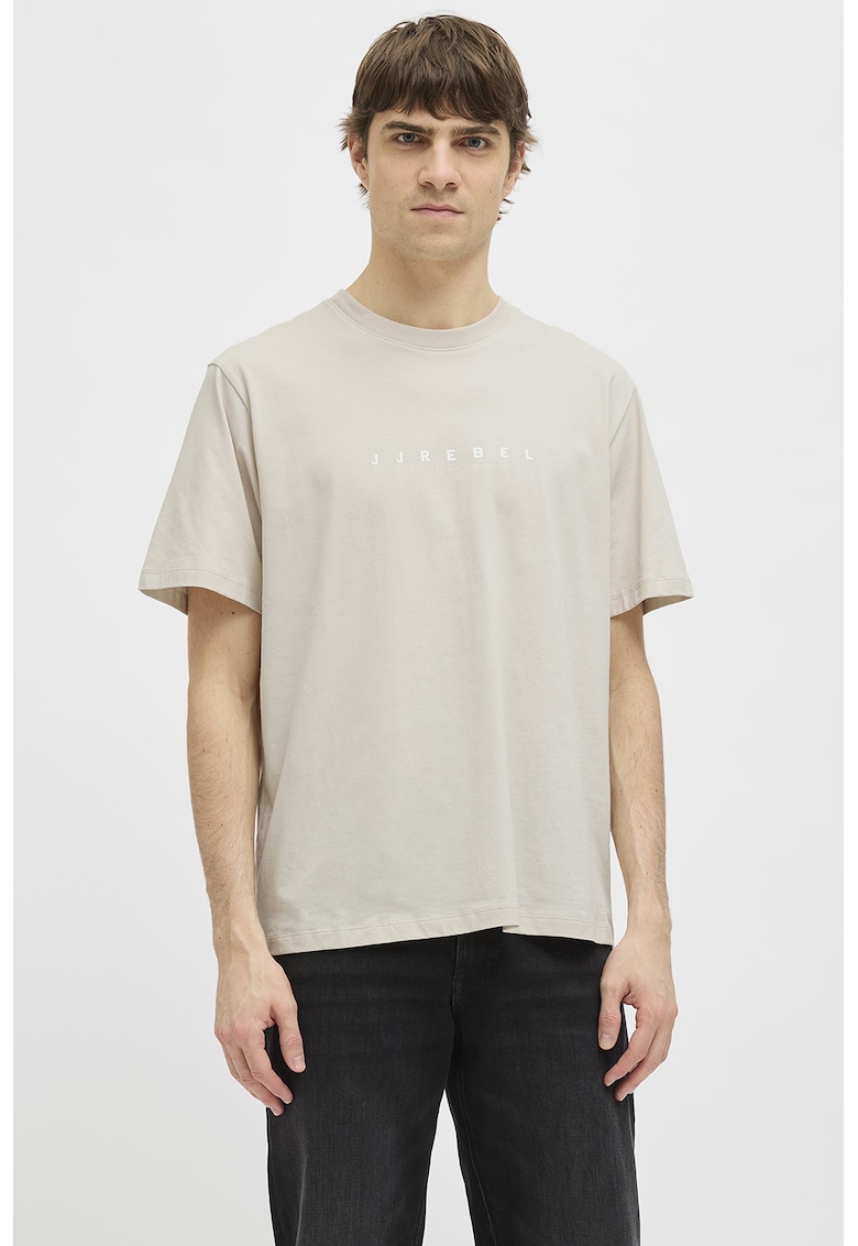 Tricou lejere din bumbac cu imprimeu logo - Maro nisip