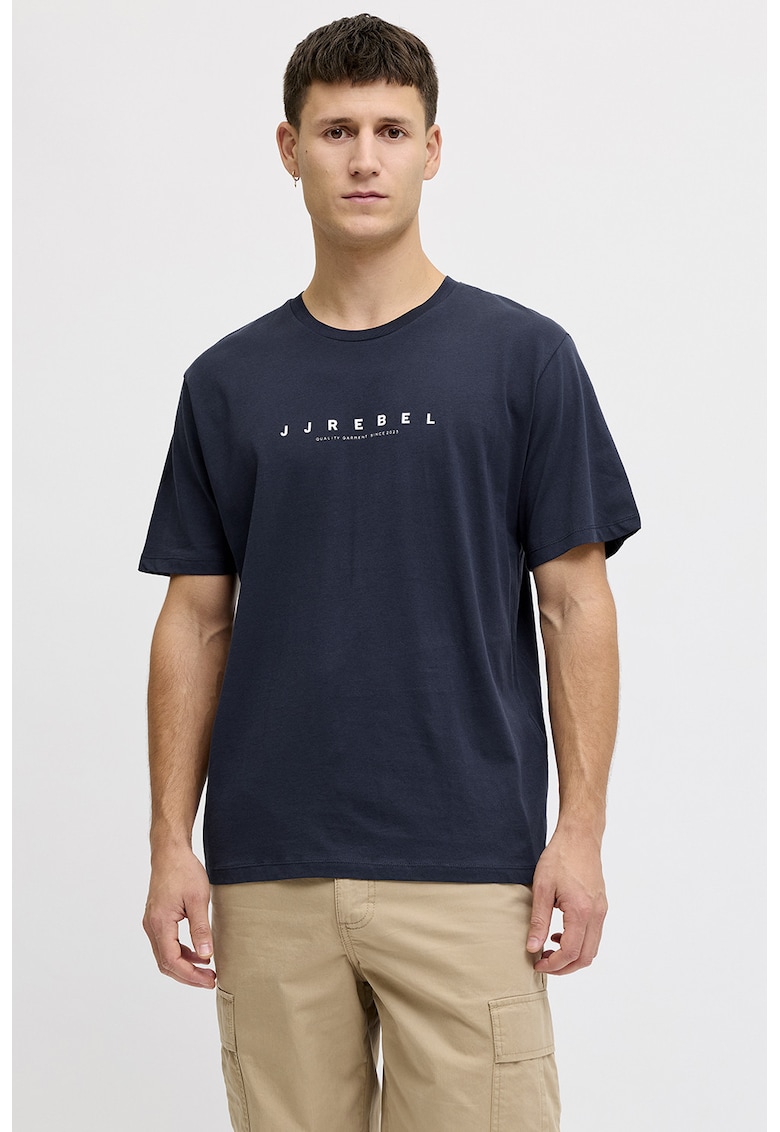 Tricou lejere din bumbac cu imprimeu logo - Bleumarin