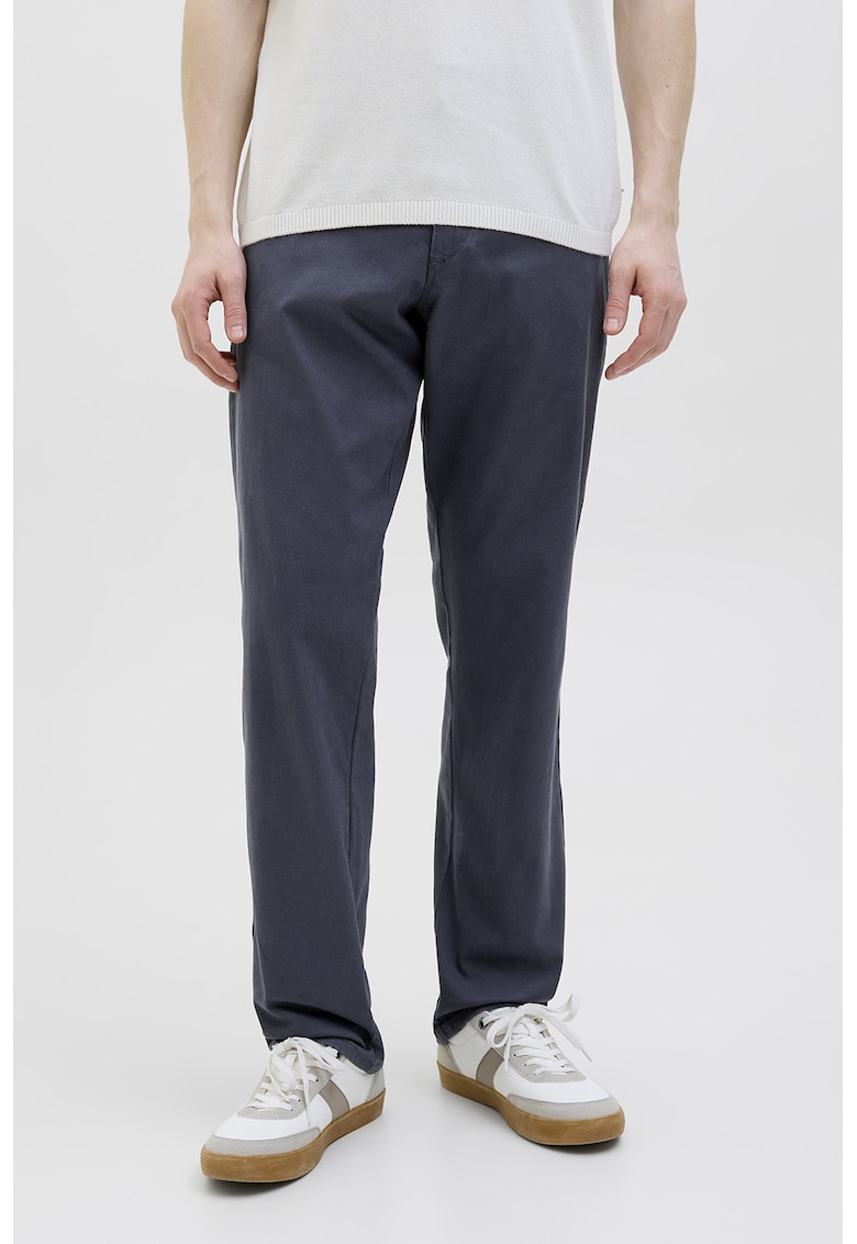 Pantaloni uni cu croiala dreapta si buzunare laterale - Bleumarin