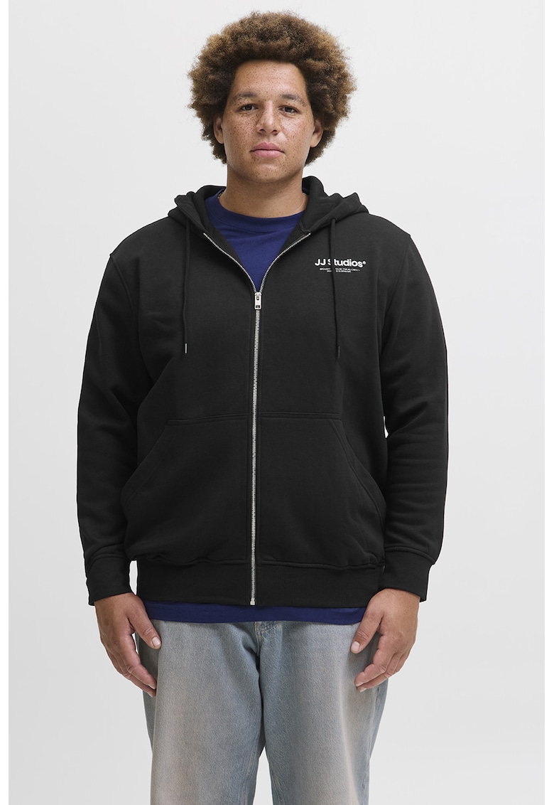 Hanorac din amestec de bumbac organic cu terminatie si mansete elastice - Negru