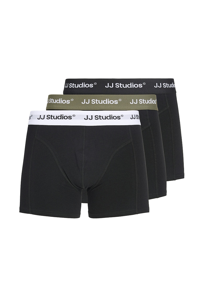 Set de boxeri din amestec de bumbac organic - 3 perechi - Negru/Verde masliniu