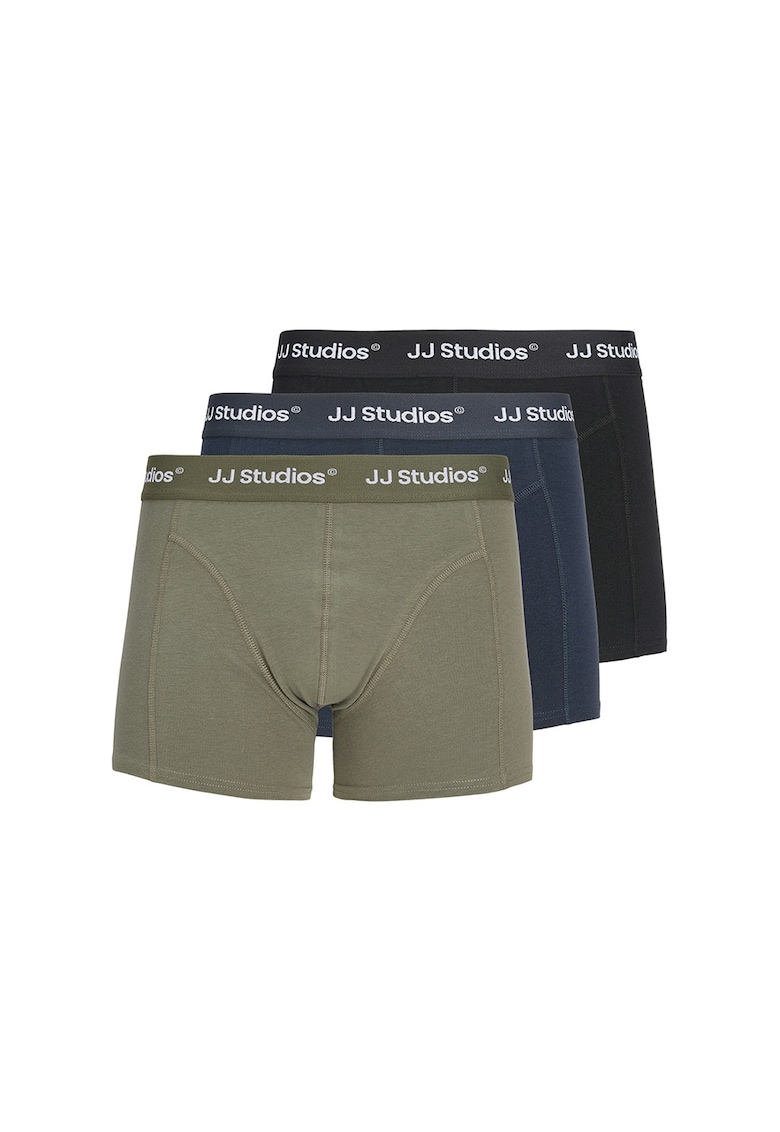 Set de boxeri din amestec de bumbac organic - 3 perechi - Negru/Kaki/Bleumarin