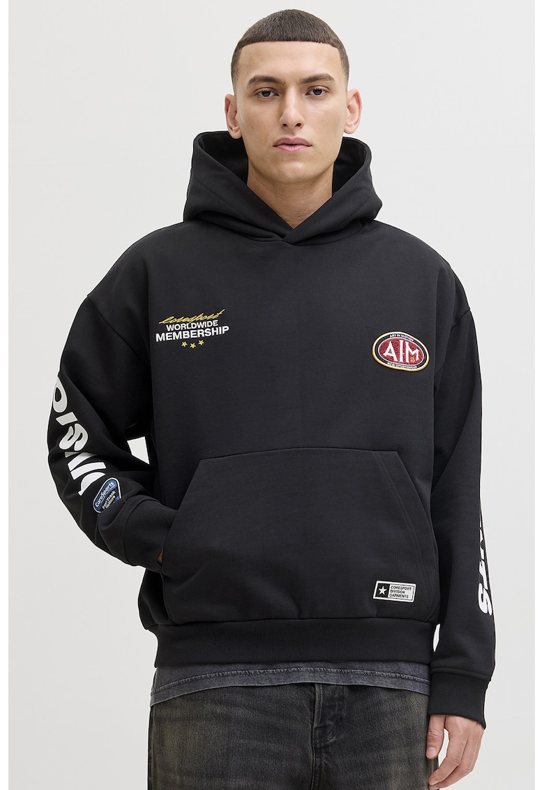 Hanorac cu imprimeu si detalii aplicate - Alb/Negru