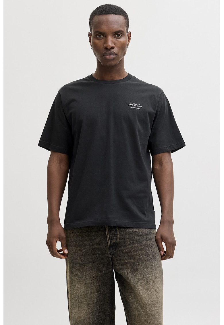 Tricou de bumbac organic cu imprimeu logo - Negru